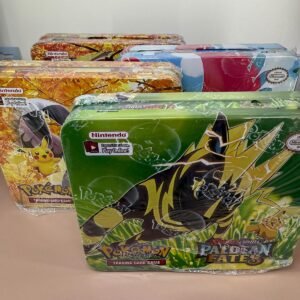 Cartas Pokémon, lata mazo mas tres sobres grandes