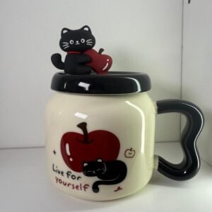 Taza con gatito con sorbete de vidrio