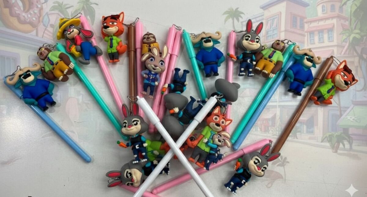 Lapiceras de zootopia + muñeco de goma