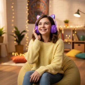 Auricular inalambrico cat con luz lila