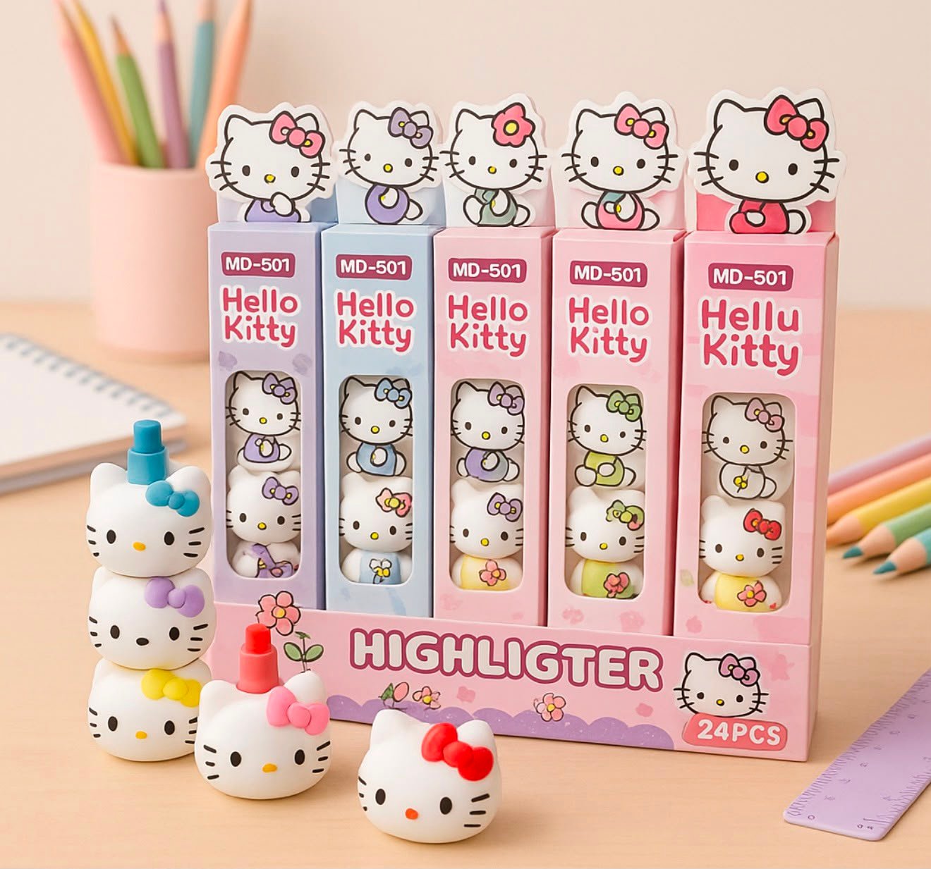 Resaltador Largo Apilable – Hello Kitty