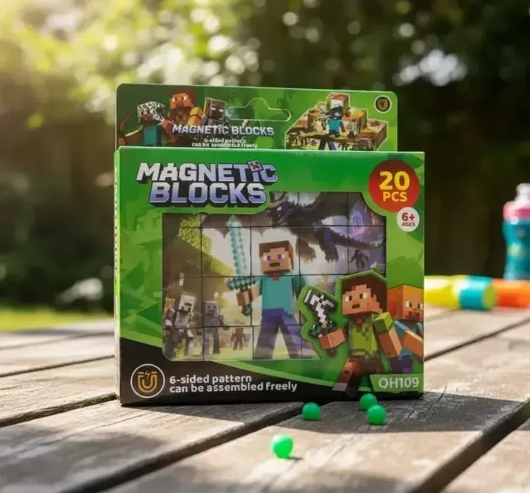 BLOQUES| CUBOS IMANTADOS DE MINECRAFT 20PCS, ROMPECABEZAS