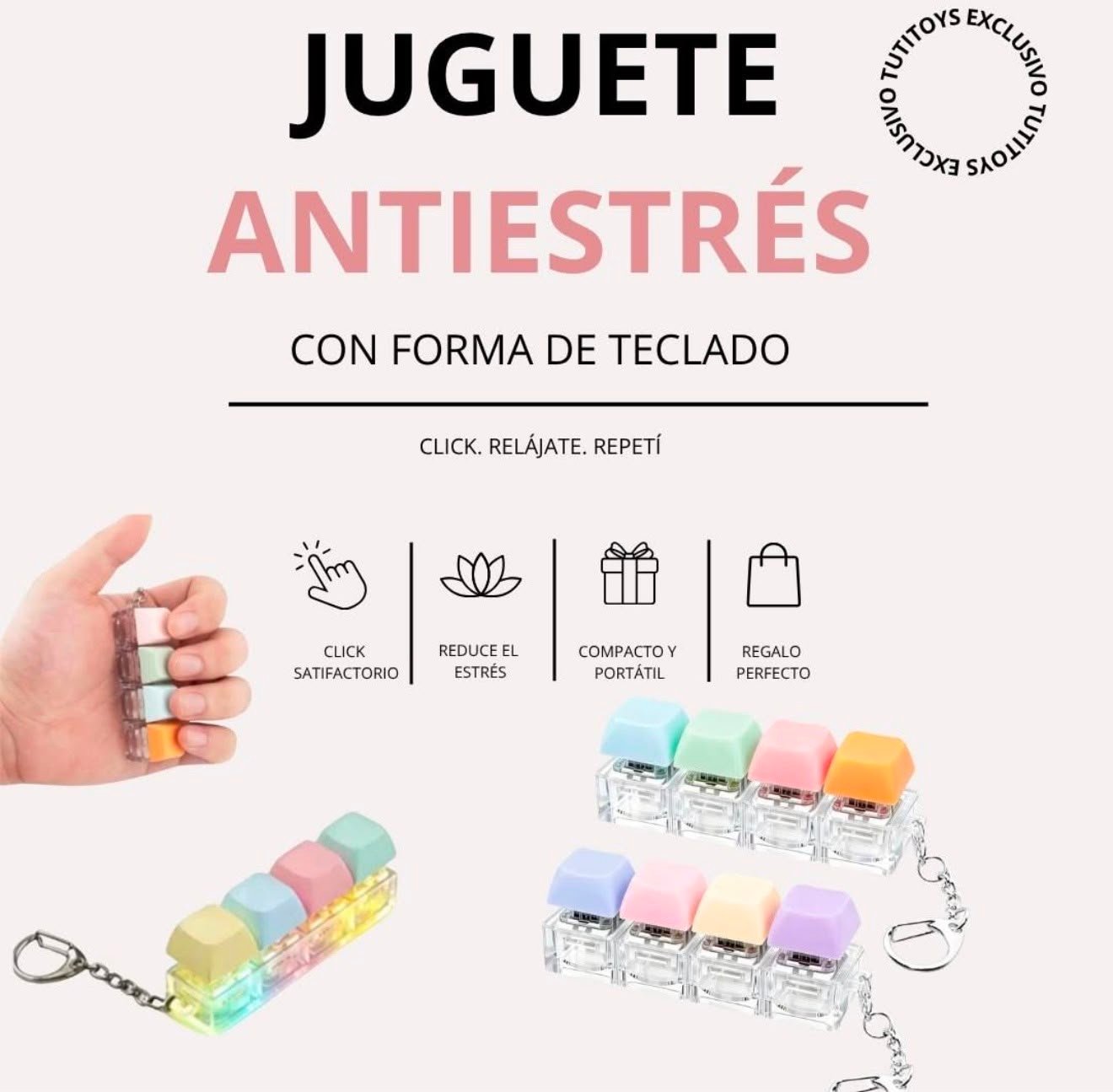 Llaveros Antiestrés Con 4 Teclas Mecánicas Con Luz - Imagen 2