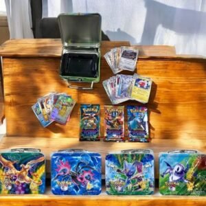 Carta de Pokémon en valija grande de lata con 3 sobres