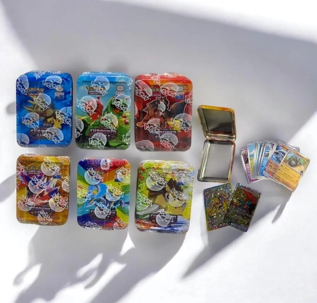 Carta de Pokémon en lata + 2 sobres